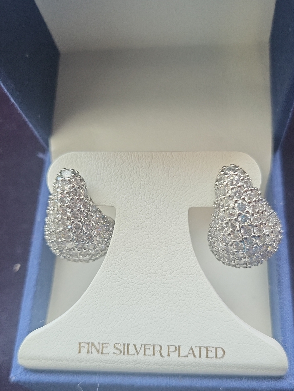 Fine Silver-Plated Pavé Teardrop Earrings - Silver - Picture 2 of 6
